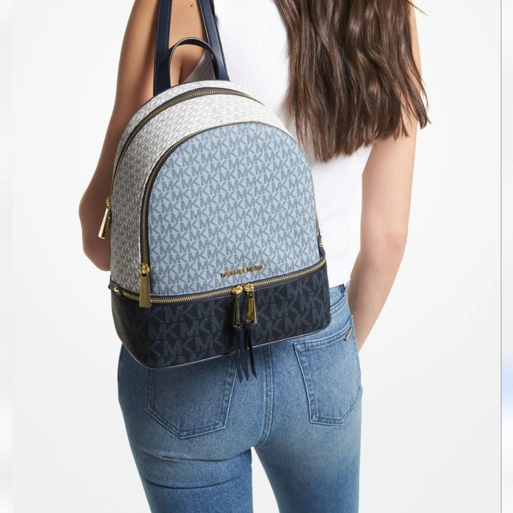 NWT🫦Michael Kors Rhea Zip Medium Color-block Logo Backpack  One Size